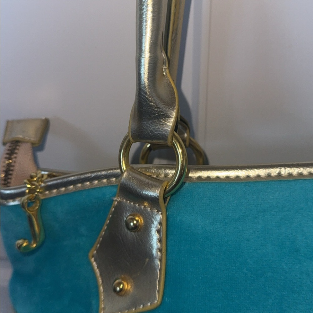 Juicy Couture Shoulder Hand Bag Teal Blue & Gold Contrast - Picture 7 of 7
